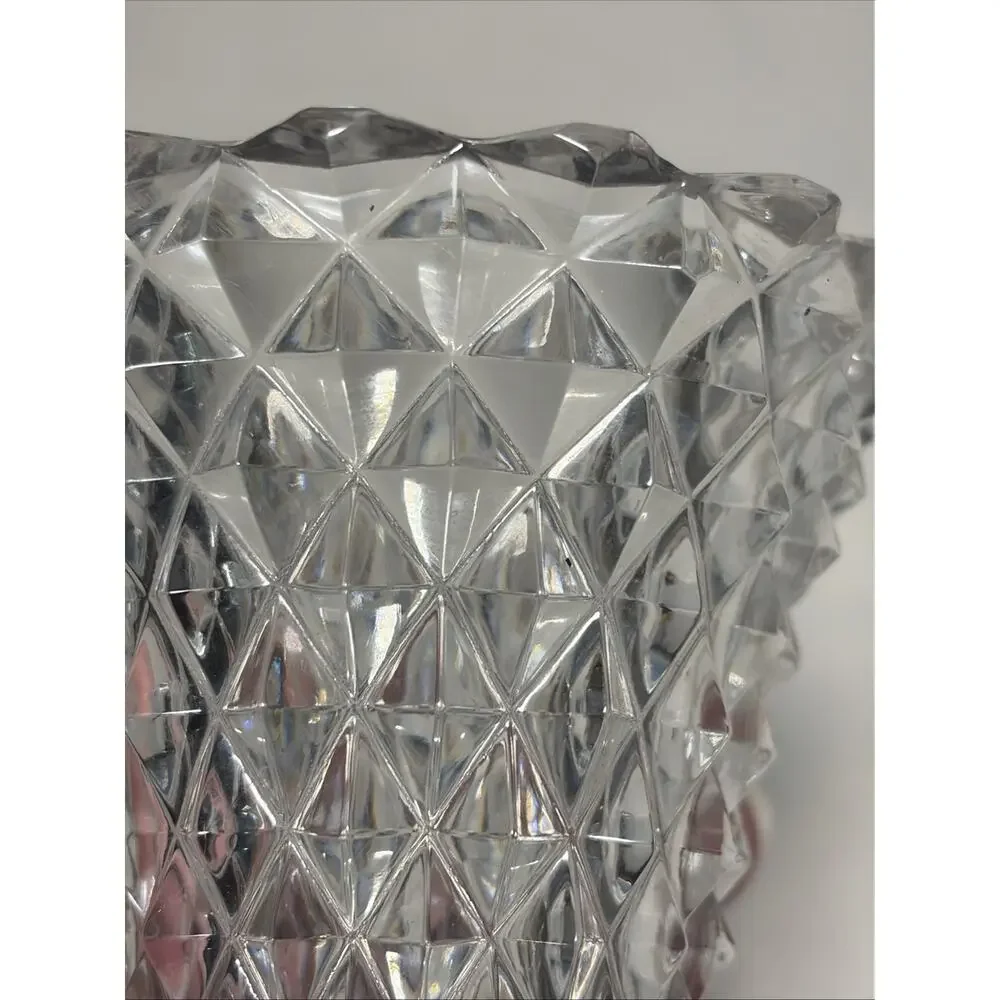 Indiana Glass Diamond Point Clear Vase Vintage Pressed Glass Floral Decor